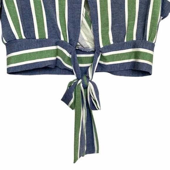 Poison Ivy Green & Blue  Back Tie Wrap Crop Top - Picture 4 of 8